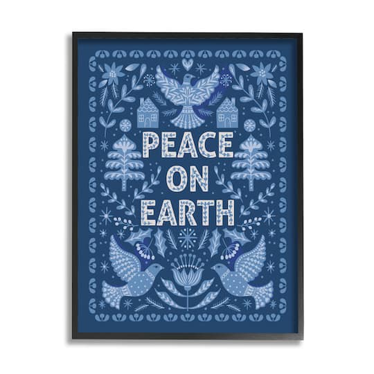 Stupell Industries Peace On Earth Blue Doves Framed Giclee Art